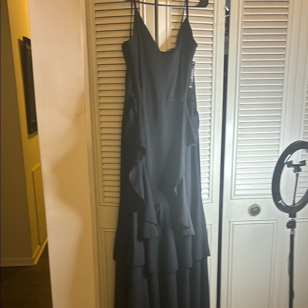 VENUS Blue Tiered Ruffled High Low Cocktail Dress